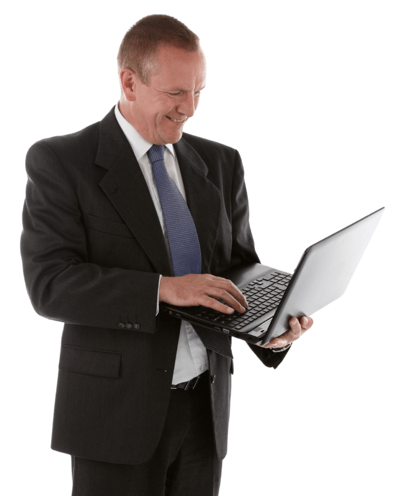 Zadovoljan biznismen na laptopu