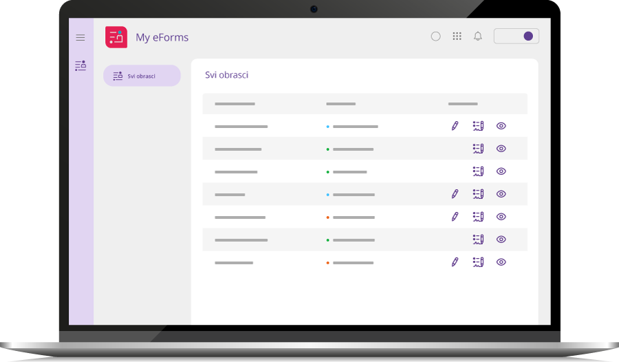 My eForms korisničko sučelje