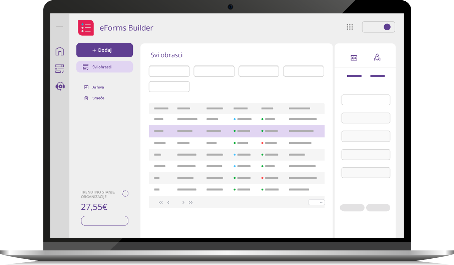 eForms builder korisničko sučelje