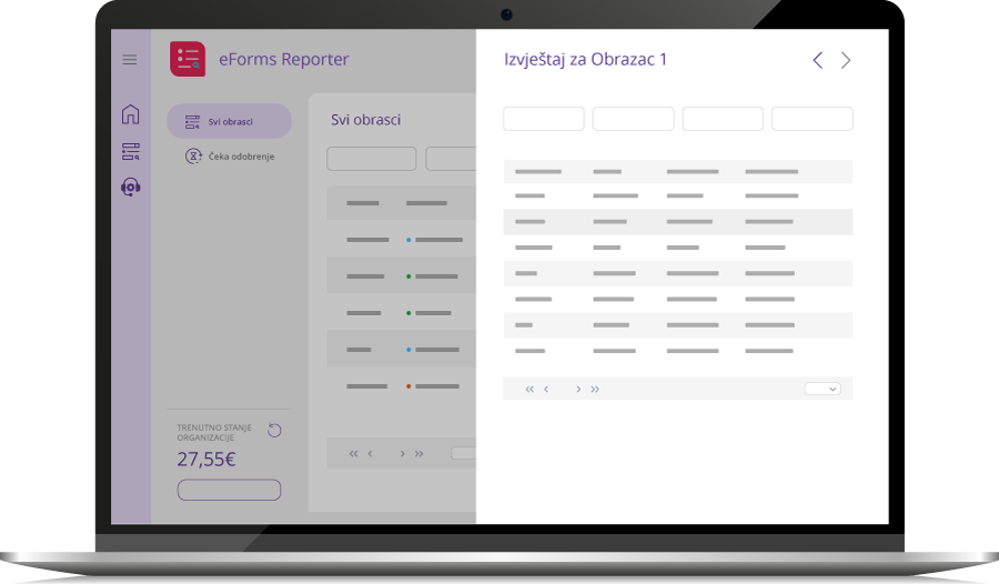 eForms reporter korisničko sučelje