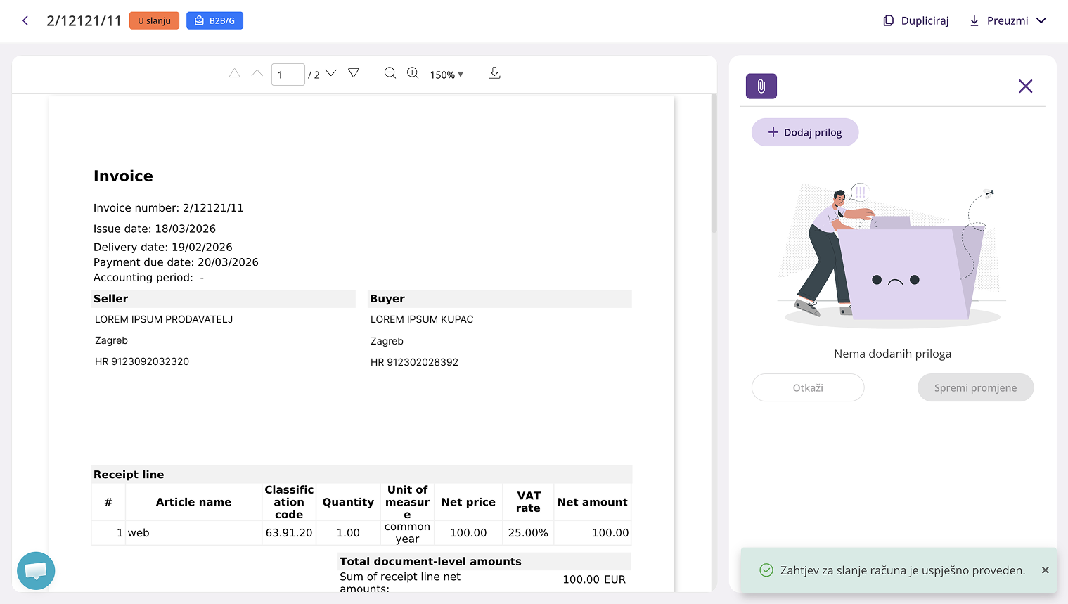Slanje prvog računa